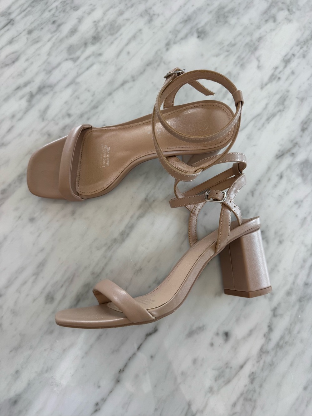Nude Block Heel Ankle Strap Sandals